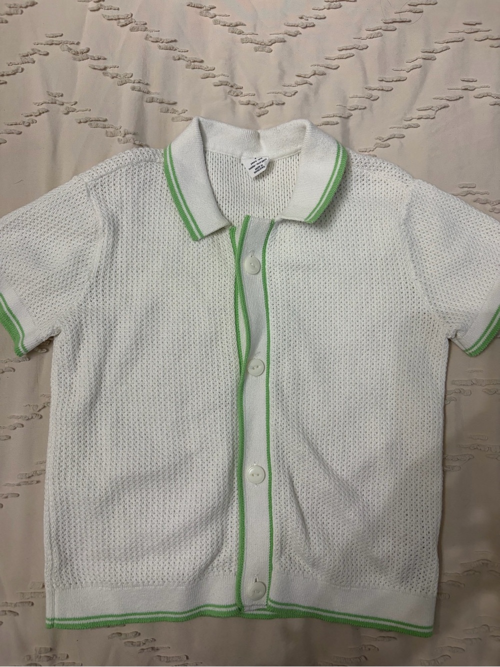 Baby Gap 4T White Knit Polo Cardigan with Green Trim